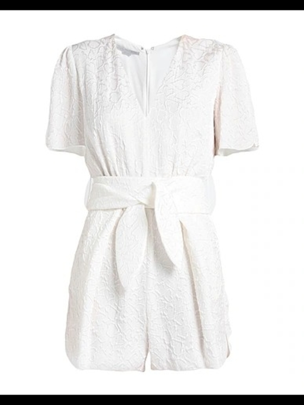 White Lace Short Sleeve Romper with Waistband